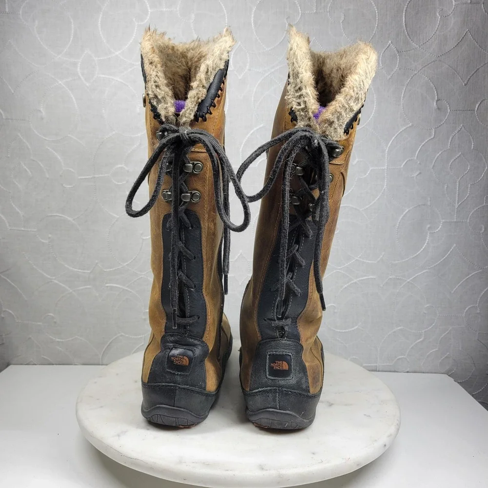 The North Face Janey II Luxe Boots Womens 10 Brown Leather PrimaLoft Fur Trim